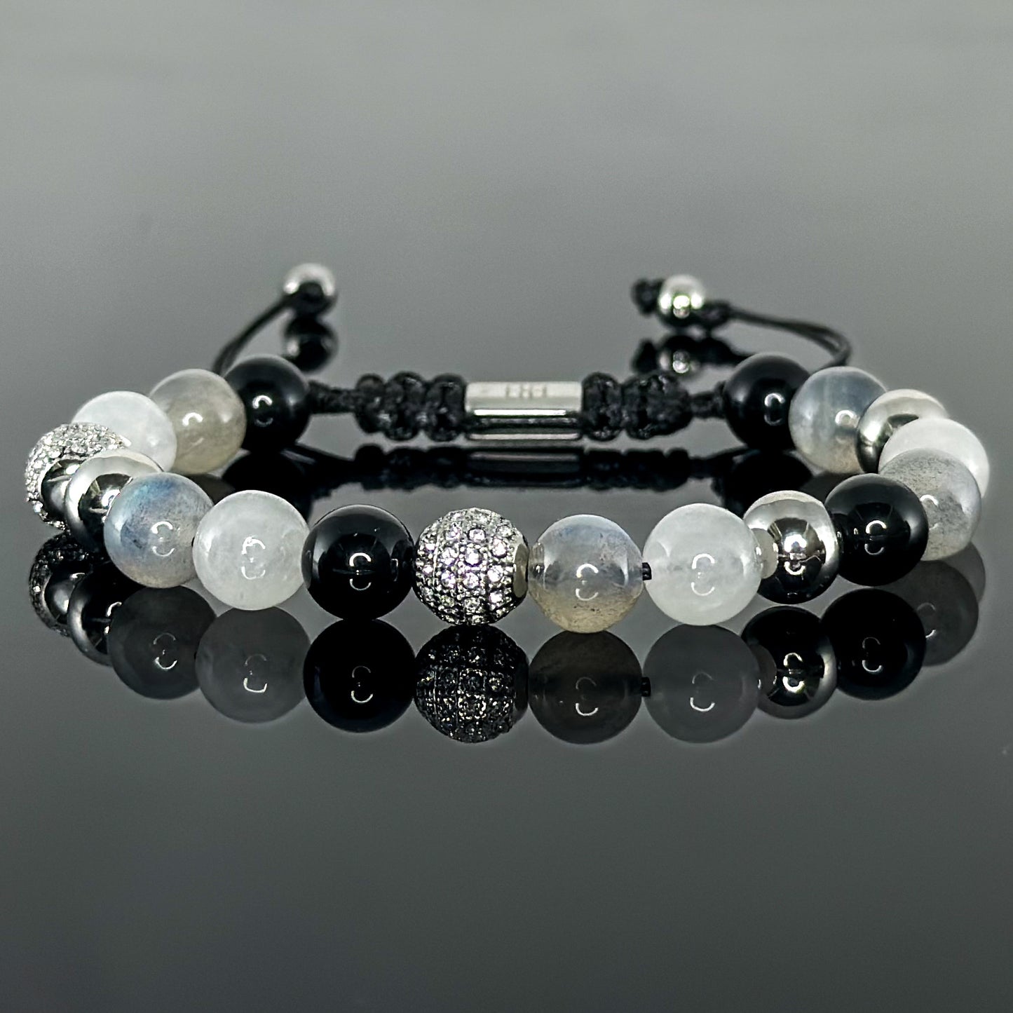 20105 Women's Collezione La Femme Bracelet with Black Obsidian, White Jade and Labradorite