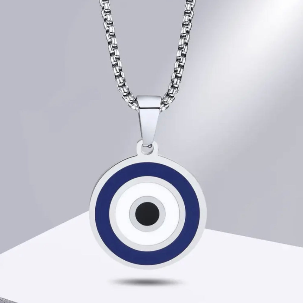 13210 Men’s Necklace Stainless Steel with Blue Evil Eye Pendant
