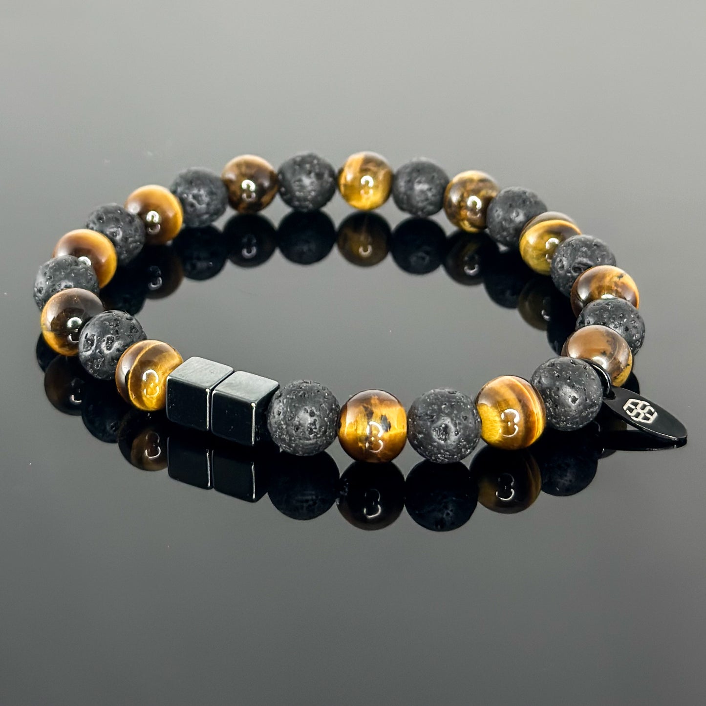 2102 Men’s Duo Wristband with Tiger's Eye and Lava Stone