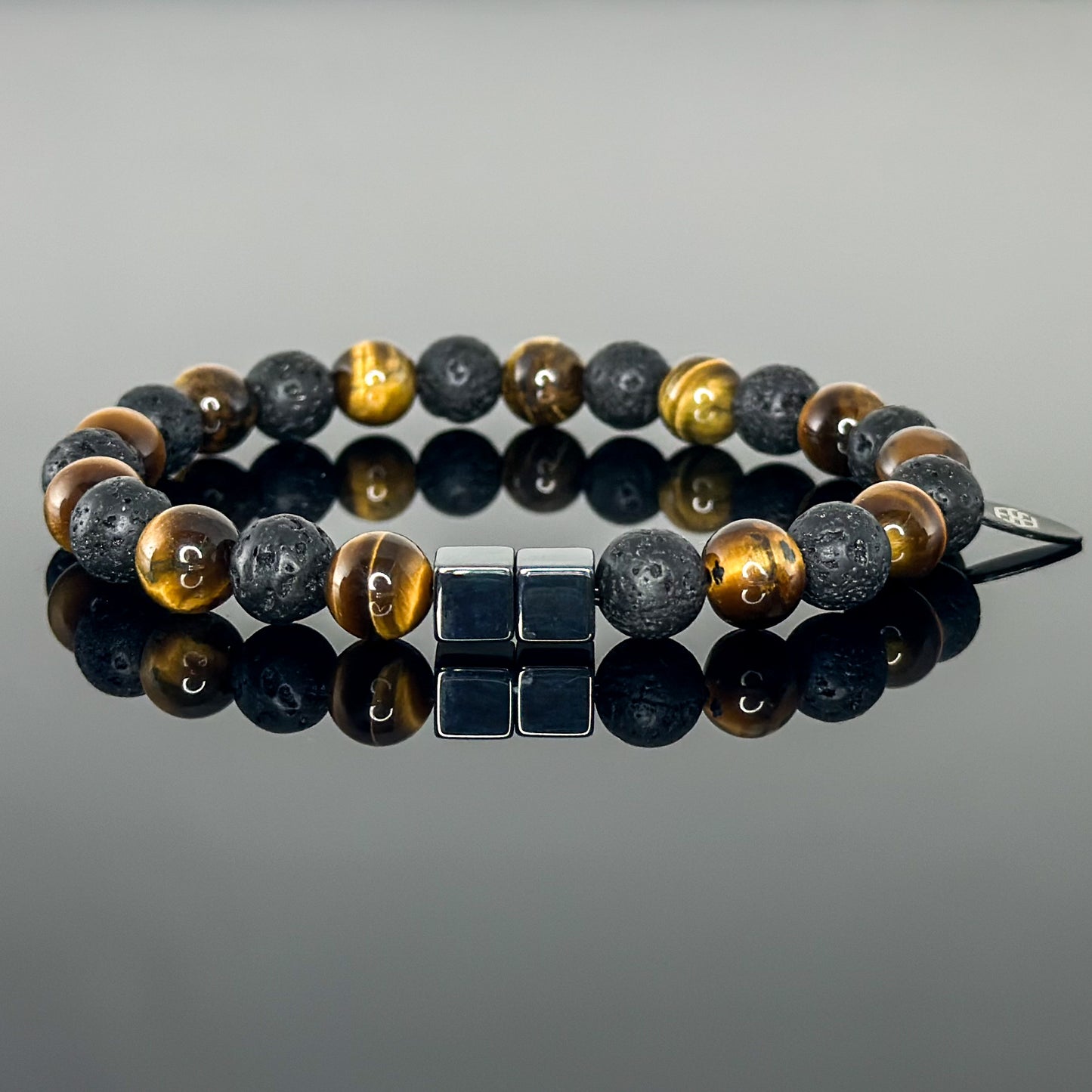 2102 Men’s Duo Wristband with Tiger's Eye and Lava Stone
