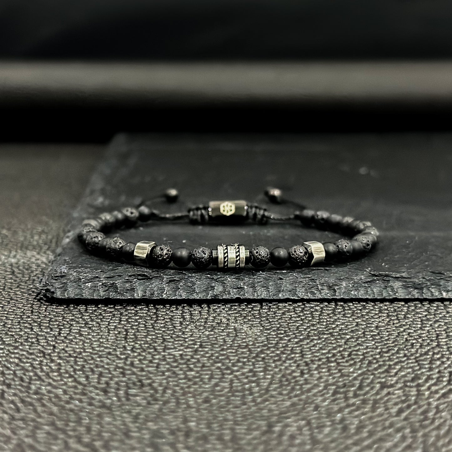 2003 Men’s Minimalist Matte Black Onyx and Lava Stone Beaded Bracelet (4mm)
