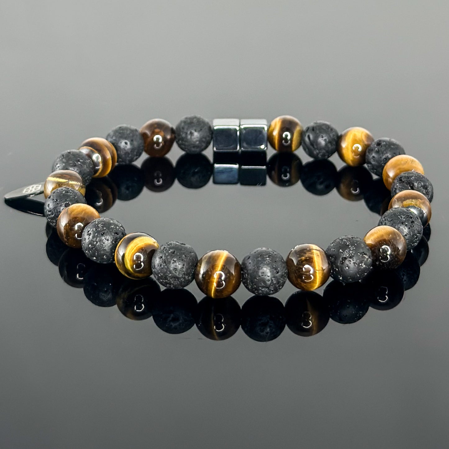 2102 Men’s Duo Wristband with Tiger's Eye and Lava Stone