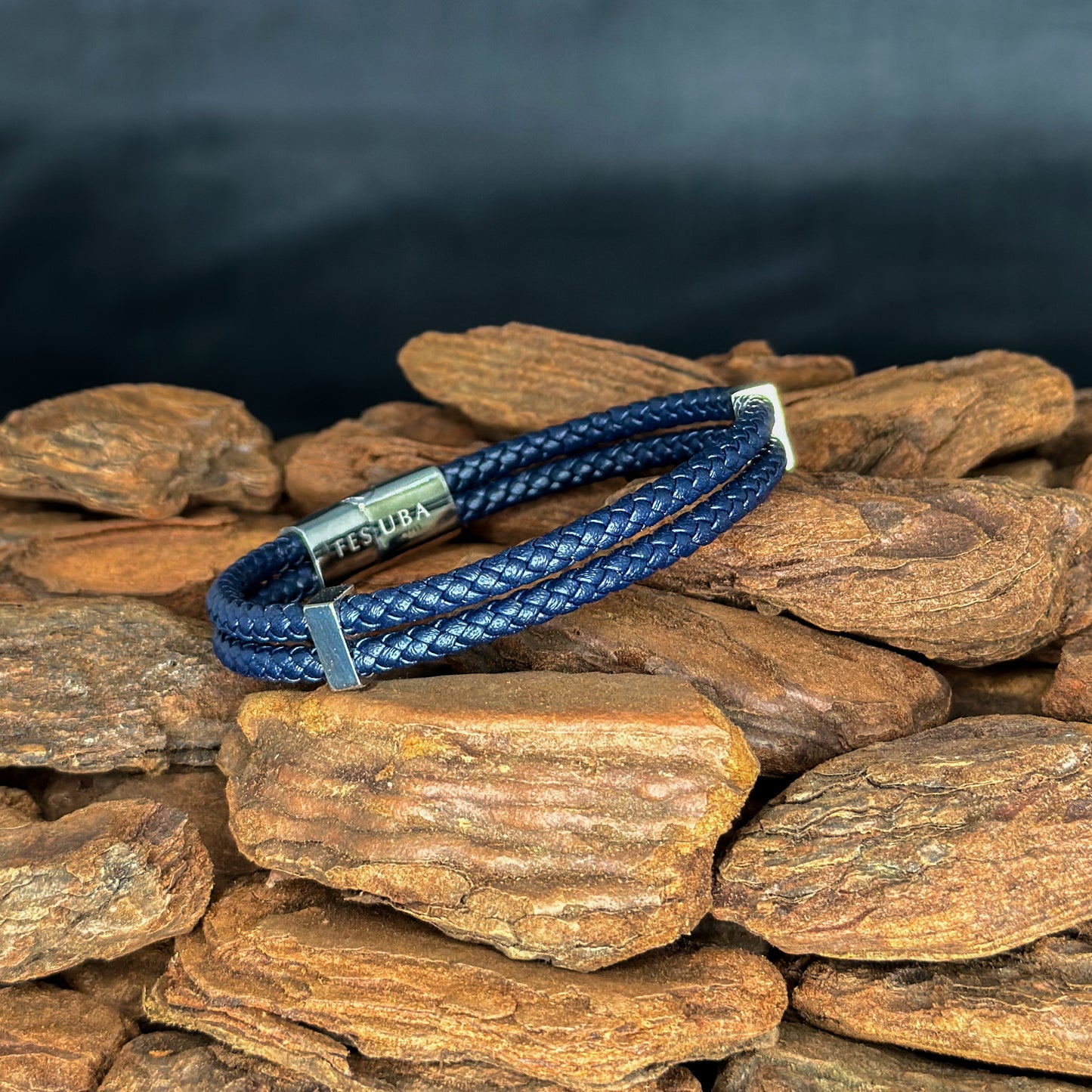 4029 Men’s Double Plait Dark Blue Slim Leather Bracelet