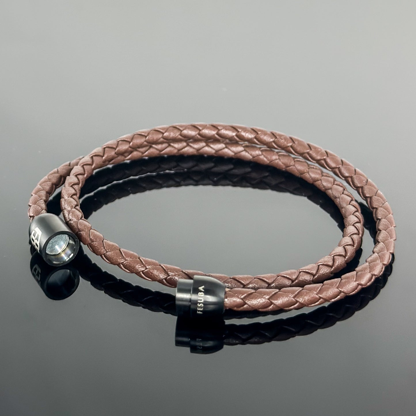 4024 Men’s Double Wrap Brown Plaited Leather Bracelet