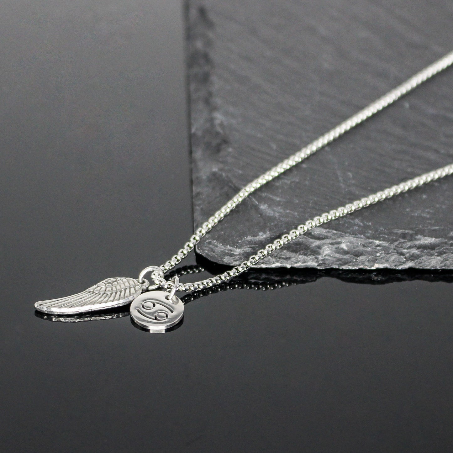 13209 Men’s Zodiac Cancer with Archangel Wing Double Pendant Necklace