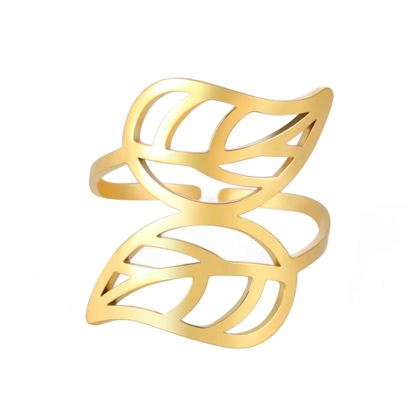 19120 Women’s Adjustable Stainless Steel Gold Twin Leaves Ring