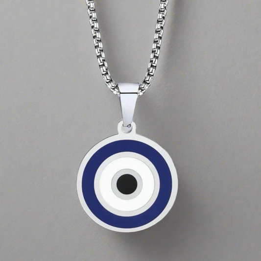 13210 Men’s Necklace Stainless Steel with Blue Evil Eye Pendant