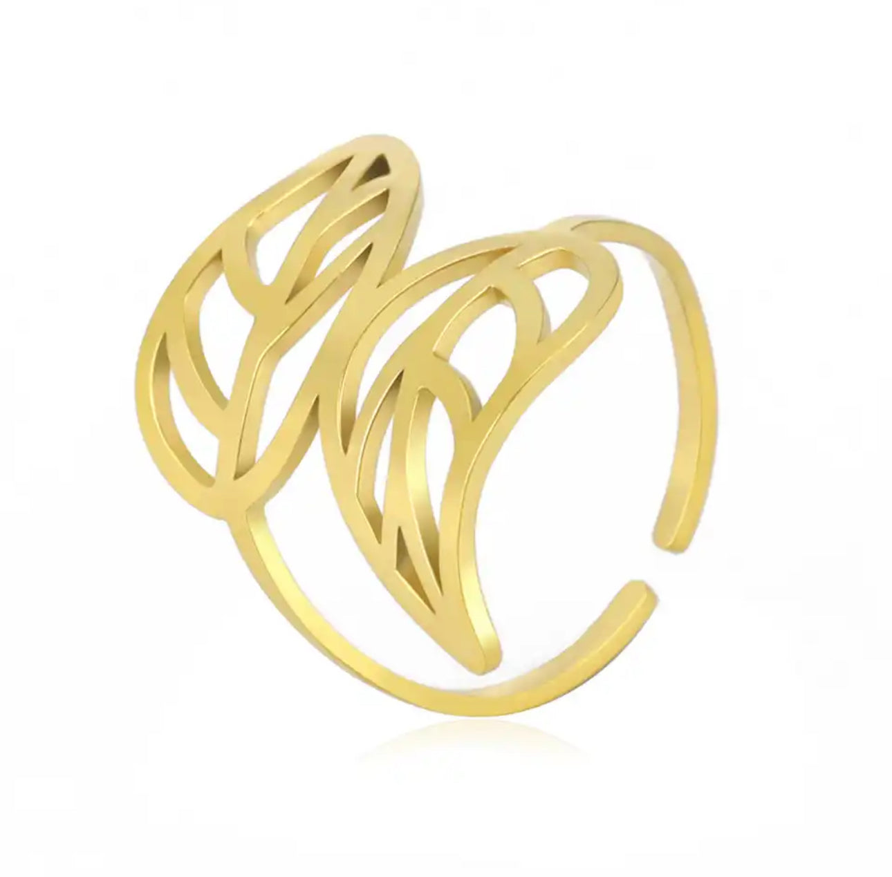 19120 Women’s Adjustable Stainless Steel Gold Twin Leaves Ring