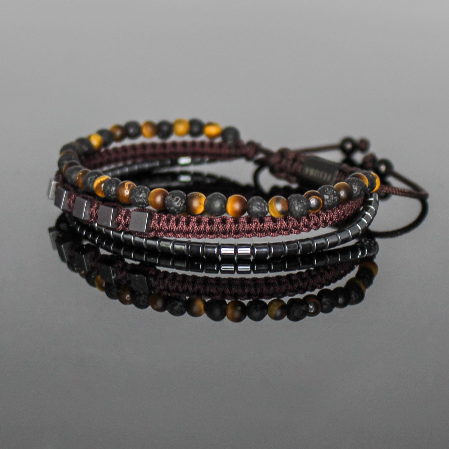 2217 Men’s Multi-layer Bracelet with Lava Stone, Matte Tiger’s Eye and Hematite