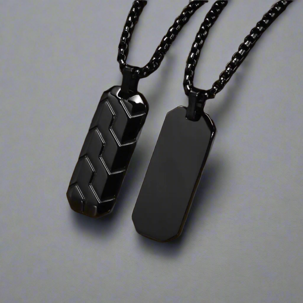 13211 Men’s Necklace Black Stainless Steel with Tire Pattern Pendant