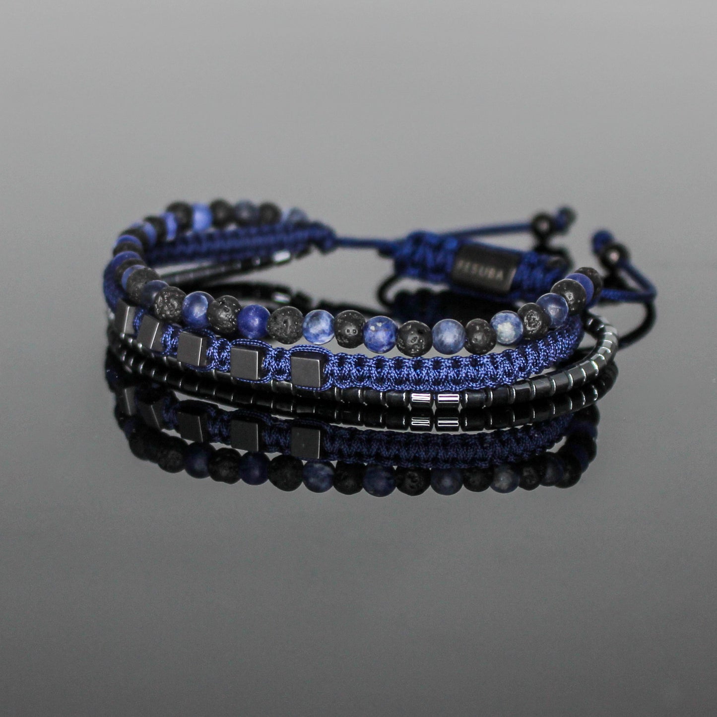 2216 Men’s Multi-layer Bracelet with Lava Stone, Matte Dark Blue Sodalite and Hematite