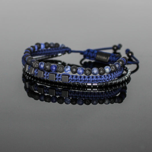 2216 Men’s Multi-layer Bracelet with Lava Stone, Matte Dark Blue Sodalite and Hematite