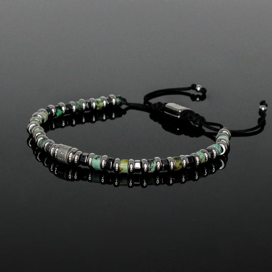 2051 Men’s Minimalist Heishi Beaded Bracelet with African Turquoise and Hematite