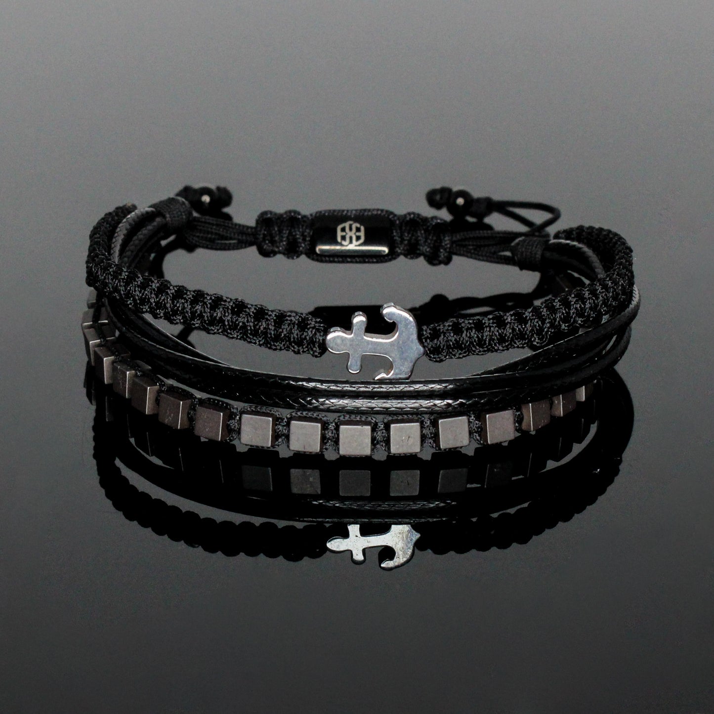 2239 Men’s Multi-layer Bracelet with Matte Cube Hematite and Anchor