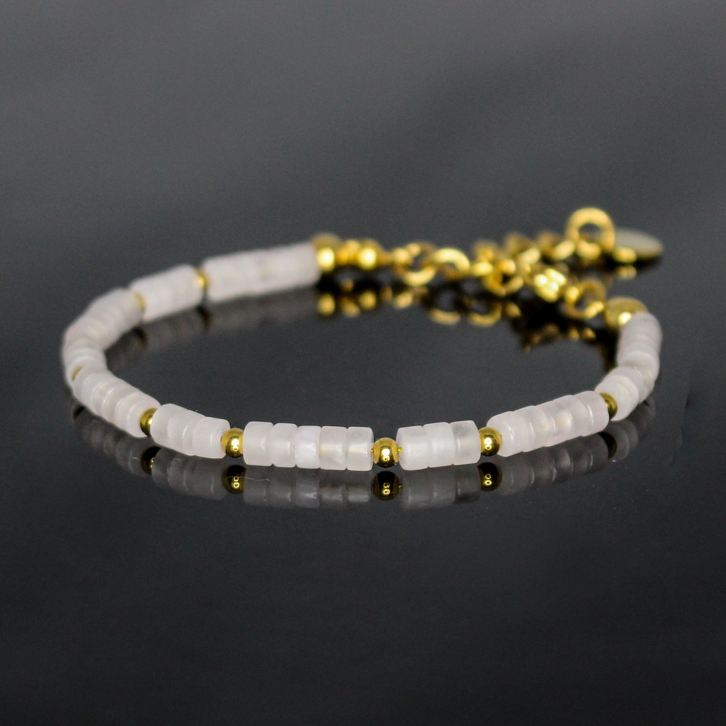 29003 Women's Heishi Bracelet with Rose Quartz and Gold Plated