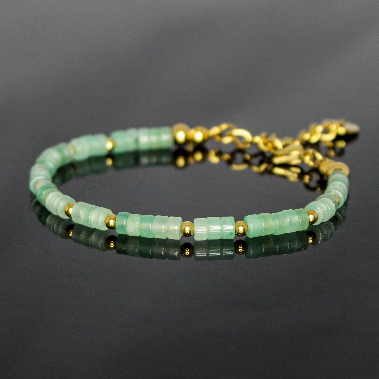 29003 Women's Heishi Bracelet with Green Aventurine and Gold Plated