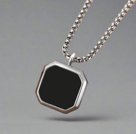 13204 Men’s Necklace Stainless Steel with Black Square Pendant