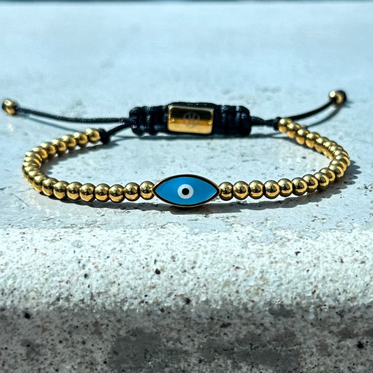 2701 Men’s Blue Evil Eye Minimalist Gold Stainless Steel Bracelet