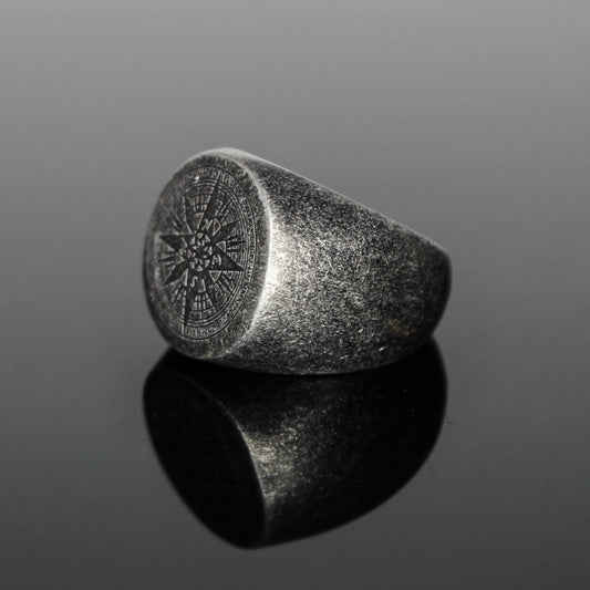 17119 Men's Runic Compass Signet Ring