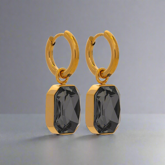 16142 Women’s Black CZ Gold Plated Stainless Steel Drop Earrings