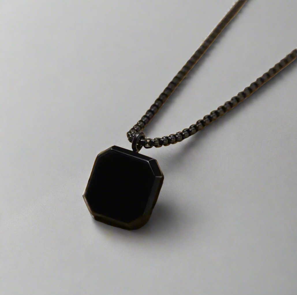 13204 Men’s Necklace Black Stainless Steel with Black Square Pendant