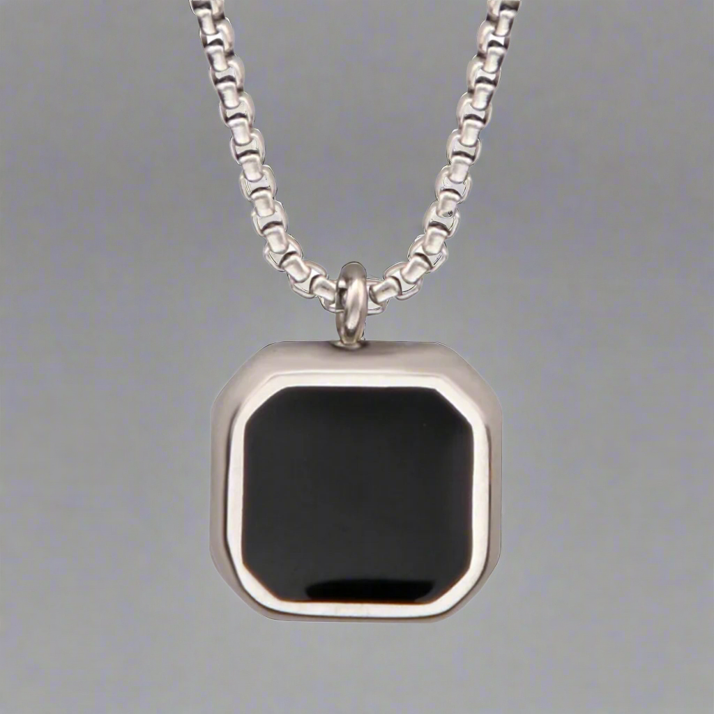 13204 Men’s Necklace Stainless Steel with Black Square Pendant