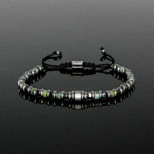 2051 Men’s Minimalist Heishi Beaded Bracelet with African Turquoise and Hematite