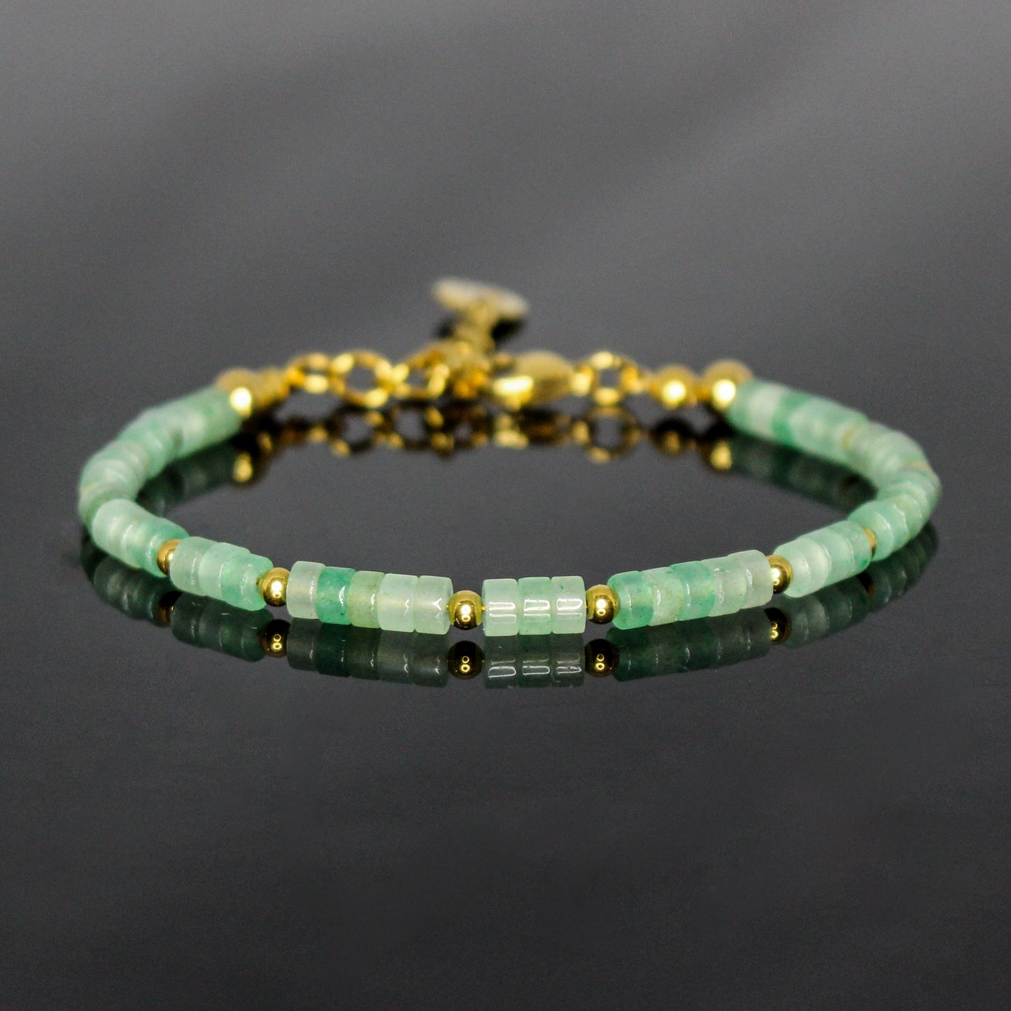 29003 Women's Heishi Bracelet with Green Aventurine and Gold Plated