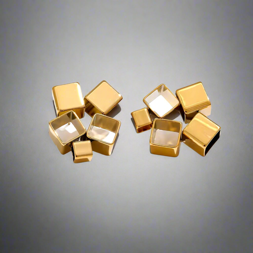 16178 Women’s Geometric Square Hollow Stud Gold Plated Stainless Steel Earrings