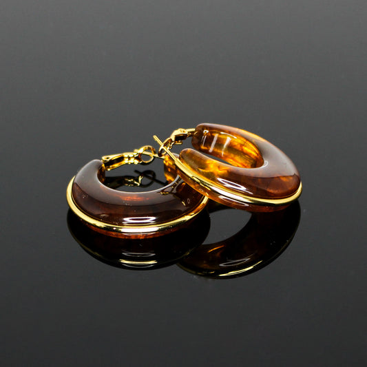 16187 Women’s Golden Amber Resin Stainless Steel Hoop Earrings