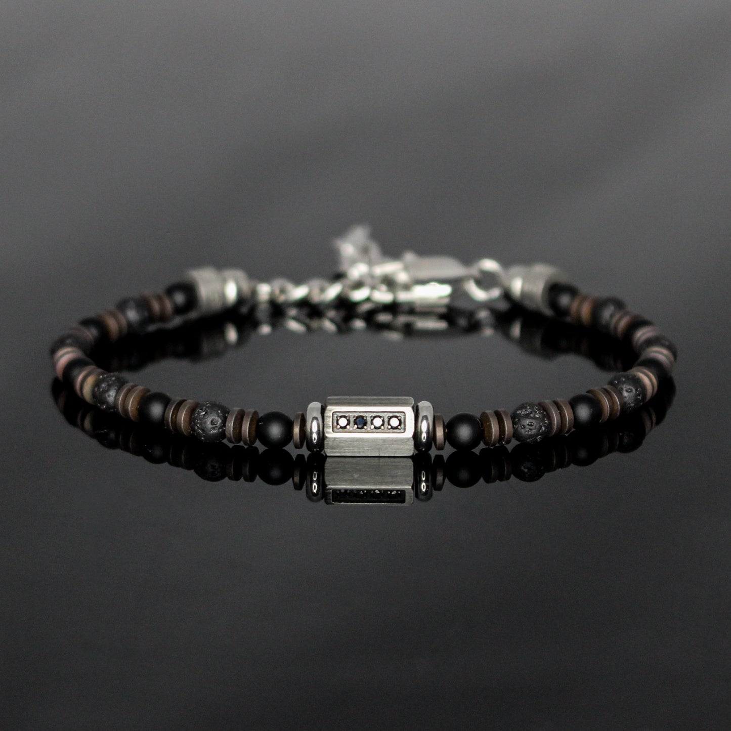 2018 Men’s Minimalist Matte Black Onyx, Lava Stone and Matte Hematite Beaded Bracelet