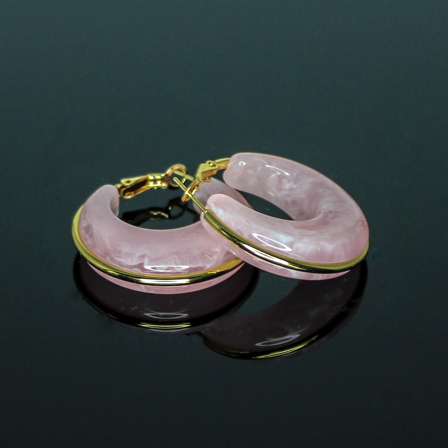 16187 Women’s Soft Rose Pink Resin Stainless Steel Hoop Earrings