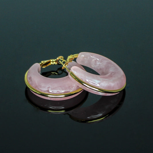 16187 Women’s Soft Rose Pink Resin Stainless Steel Hoop Earrings