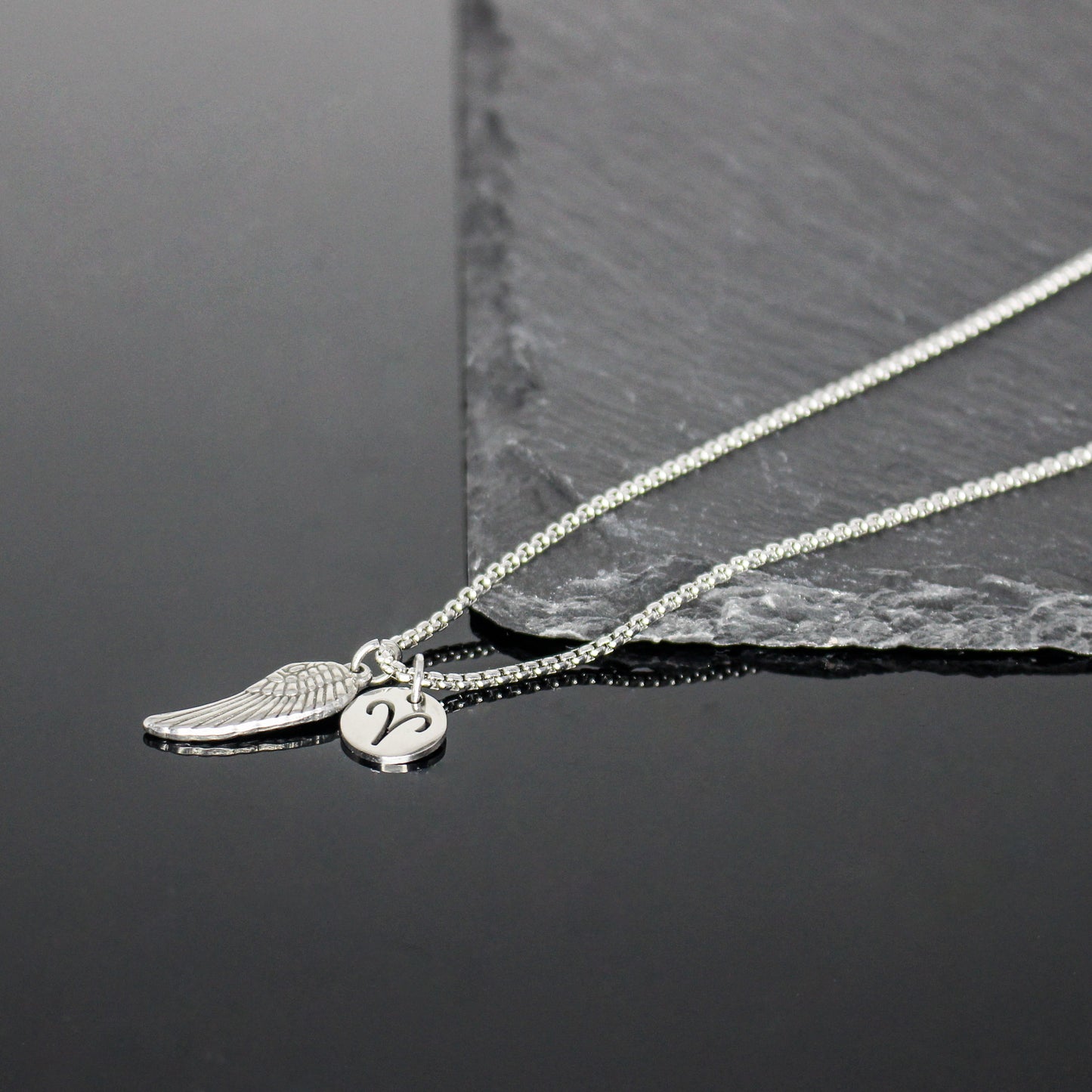 13209 Men’s Zodiac Aries with Archangel Wing Double Pendant Necklace