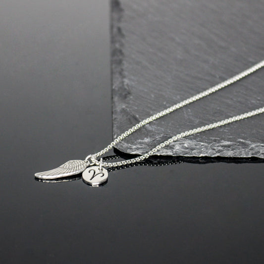 13209 Men’s Zodiac Aries with Archangel Wing Double Pendant Necklace