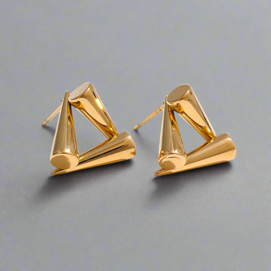 16185 Women’s Triangle Cone Gold Plated Stainless Steel Stud Earrings