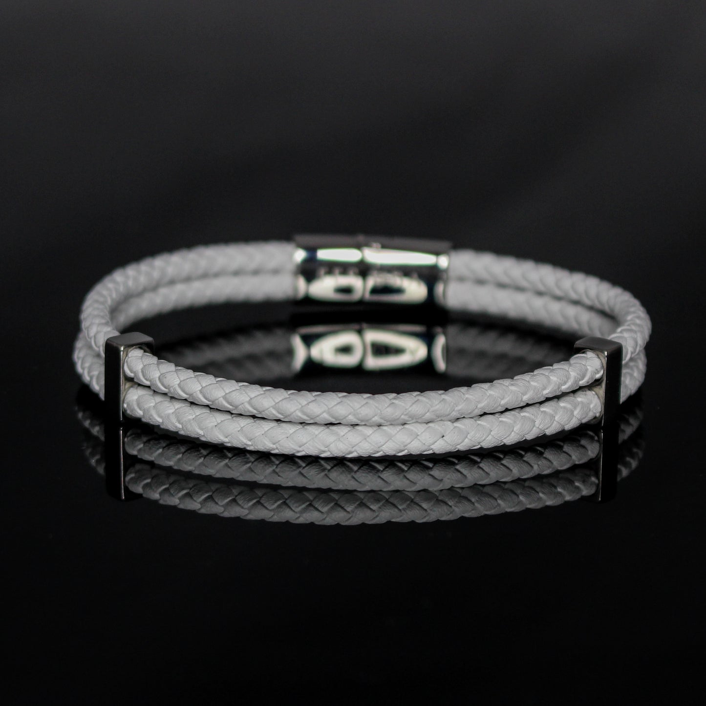 4029 Men’s Double Plait White Slim Leather Bracelet