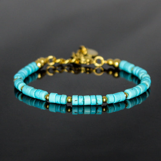 29003 Women's Heishi Bracelet with Turquoise and Gold Plated