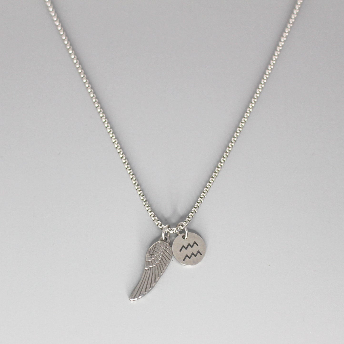 13209 Men’s Zodiac Aquarius with Archangel Wing Double Pendant Necklace