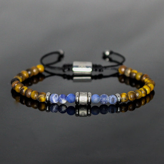 2019 Men’s Tiger’s Eye + Matte Dark Blue Sodalite Minimalist Duo Bracelet