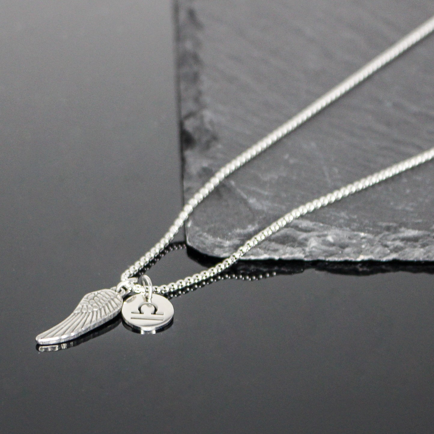 13209 Men’s Zodiac Libra with Archangel Wing Double Pendant Necklace