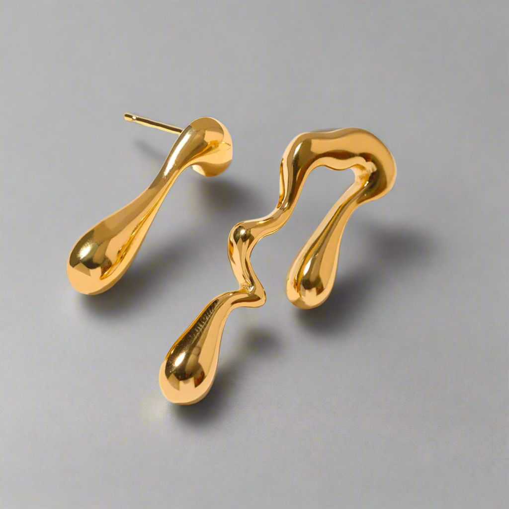 16163 Women’s Mismatched Gold Plated Stainless Steel Irregular Earrings