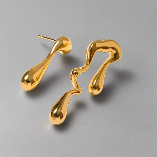 16163 Women’s Mismatched Gold Plated Stainless Steel Irregular Earrings