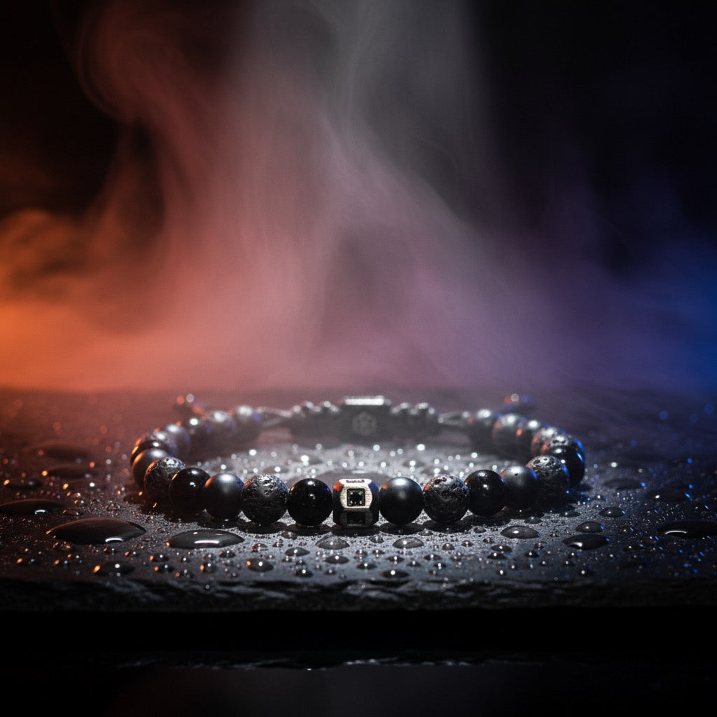 2202 Men's Mixed Stones Bracelet with Men's Black Onyx, Lava Stone, Matte Black Onyx