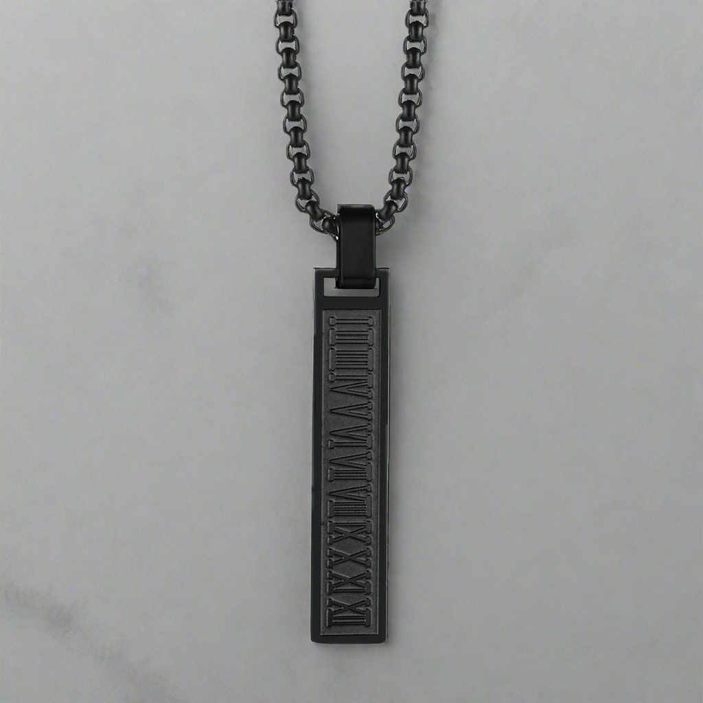 13202 Men’s Roman Style Black Stainless Steel Necklace