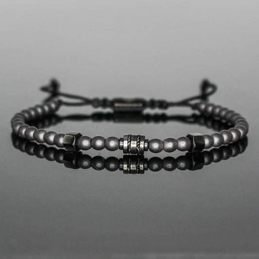 2004 Men’s Minimalist Matte Hematite Beaded Bracelet