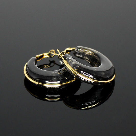 16187 Women’s Smoky Black Resin Stainless Steel Hoop Earrings