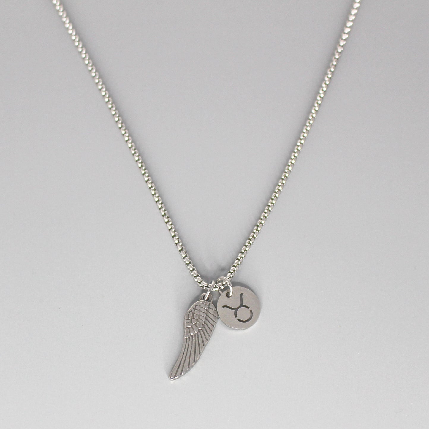 13209 Men’s Zodiac Taurus with Archangel Wing Double Pendant Necklace