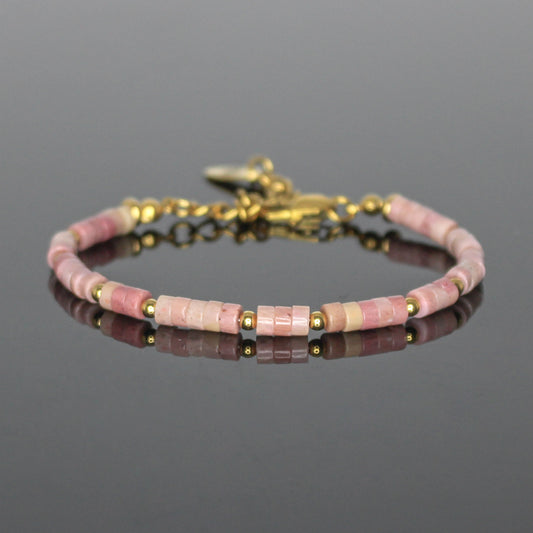 29003 Women's Heishi Bracelet with Rhodonite and Gold Plated