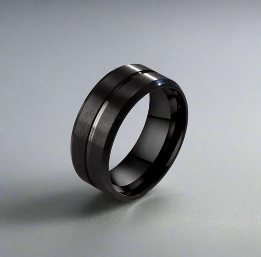 17106 Men's Black Groove Band Ring Stainless steel